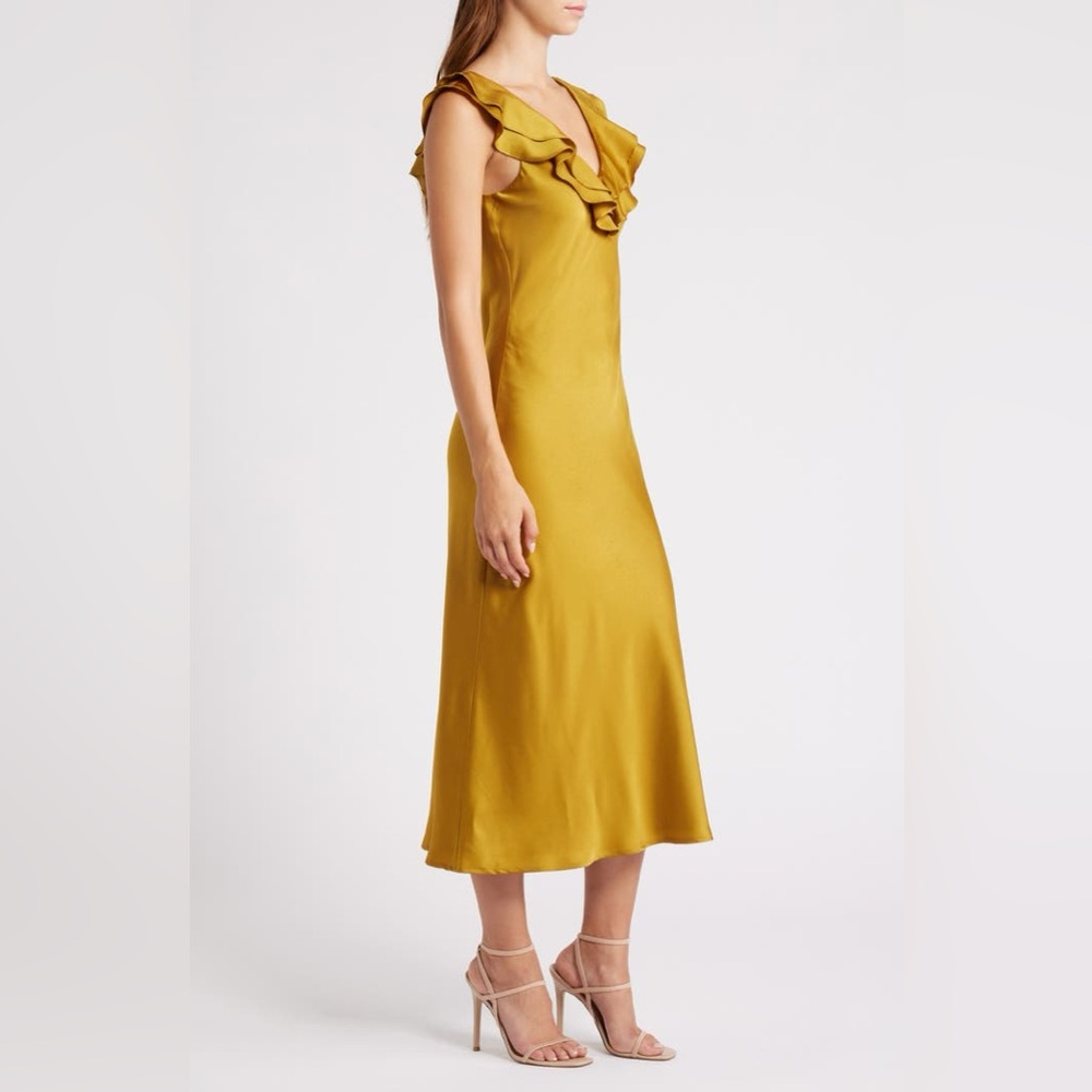 MELLODAY Gold Capped sleeve Slip Midi Dress